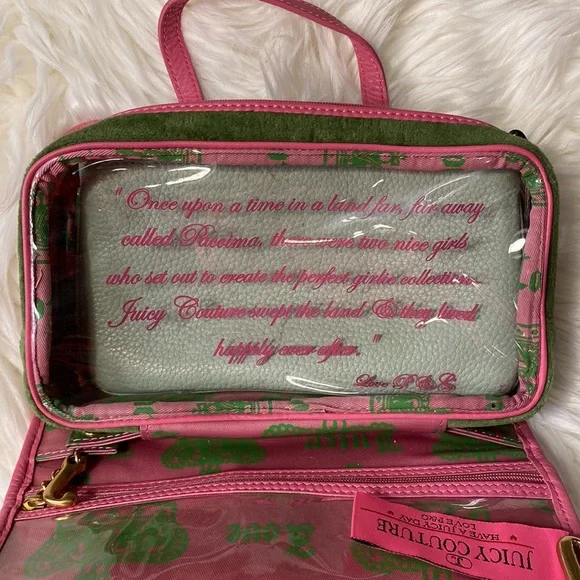 Juicy Couture Green and Pink Travel Makeup Bag Purse - Picture 10 of 14